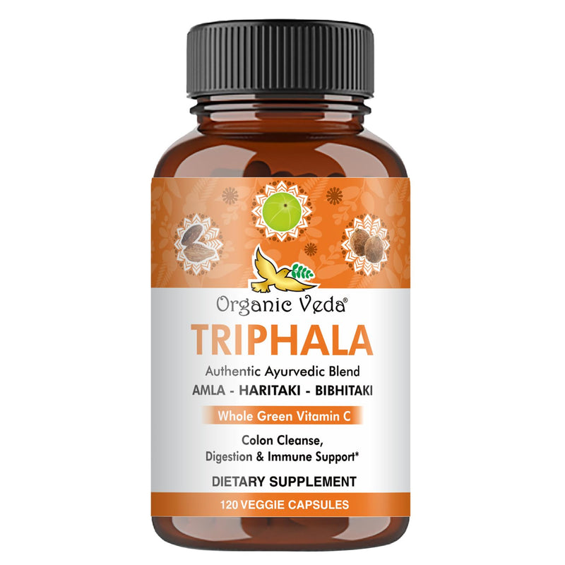Organic Veda Triphala Capsules with Natural Amla, Haritaki, Bibhitaki Fruits - Herbal Triphala Powder Dietary Supplement for Colon Cleanse, Digestive, Immune Support - Vegan, Gluten Free - 120 Count - BeesActive Australia