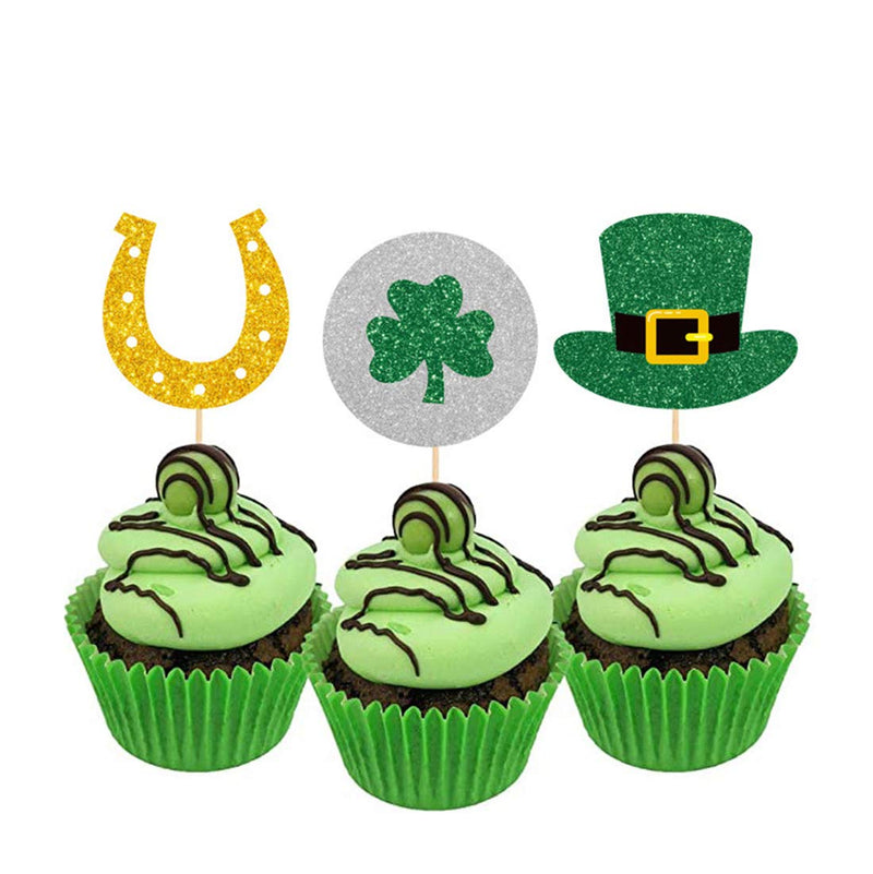 24 PCS Shamrocks Hat Horseshoe Cupcake Toppers for Equestrian St. Patrick's Day Party Irish Festival Decorations - BeesActive Australia