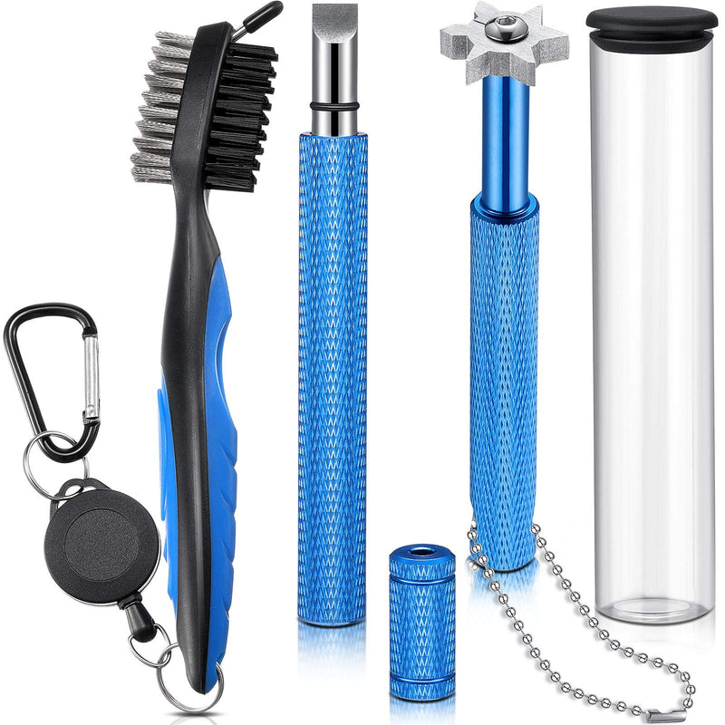 3 Pieces Golf Club Groove Sharpener Retractable Golf Brush and 6-Head Groove Sharpener Re-Grooving Tool and Cleaner for All Golf Irons Pitching, Sand, Lob, Approach Wedges, Utility Clubs (Blue) Blue - BeesActive Australia