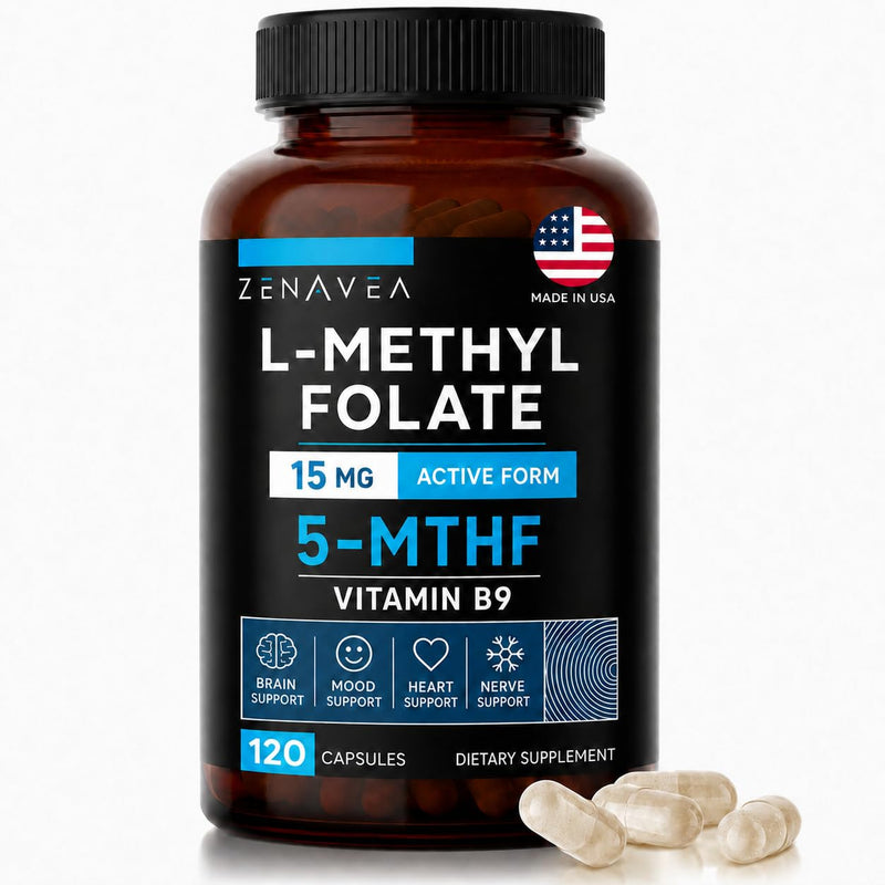 L-Methylfolate 15mg - L Methyl Folate Supplement, 5-MTHF for Folic Acid Deficiency - Max Absorption and Potency - l-methylfolate 15 mg - Methyl folate 15 mg - 120 Vegan Capsules, Non-GMO Gluten Free