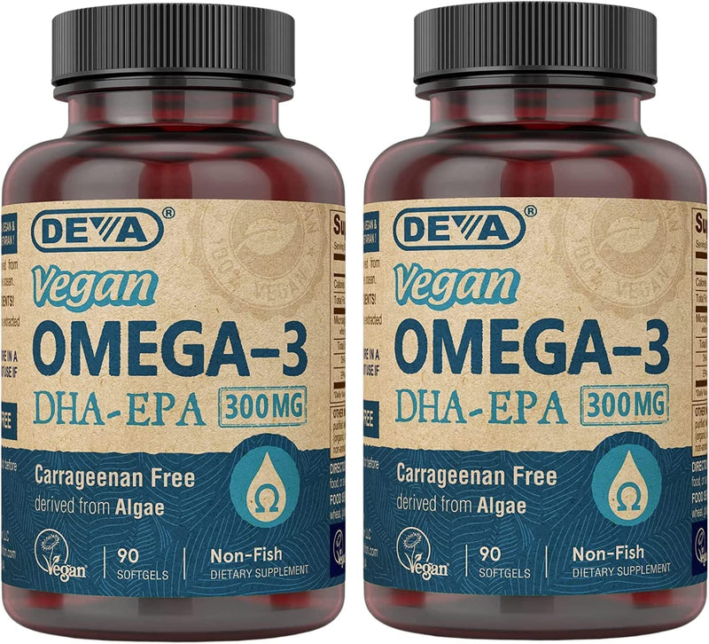 DEVA Vegan Omega-3 DHA-EPA 300MG 2-Pack – No Carrageenan, Non-Fish Oil Derived from Algae, Non-GMO, 90 Gelatin-Free Softgels Ea 90 Count (Pack of 2)