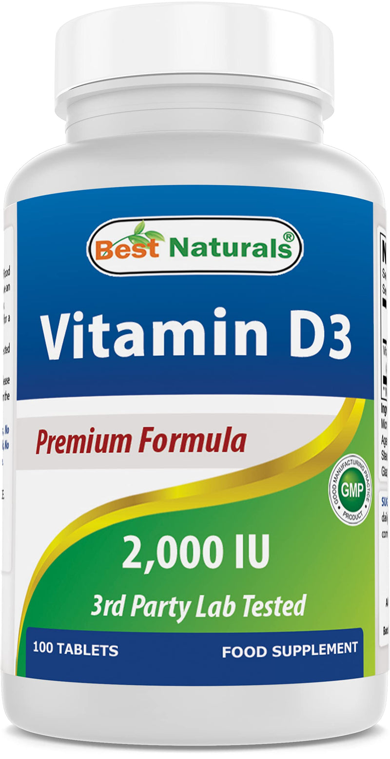 Best Naturals Vitamin D3 2000 IU (50 mcg) - 100 Tablets - 100 Days Supply - Helps Support Immune Health, Strong Bones and Teeth, & Muscle Function (100 Count (Pack of 1)) 100 Count (Pack of 1)