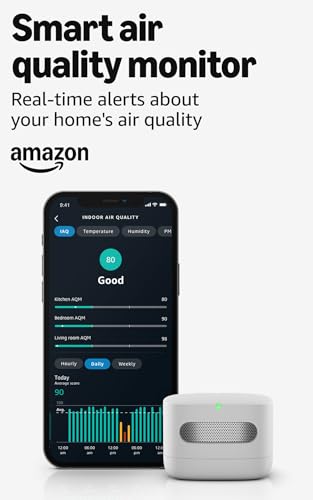 Amazon Smart Air Quality Monitor, Detects temperature, humidity, carbon monoxide, PM2.5 and VOCs, Get notifications when air quality drops, Works with Alexa 1-pack Smart Air Quality Monitor only