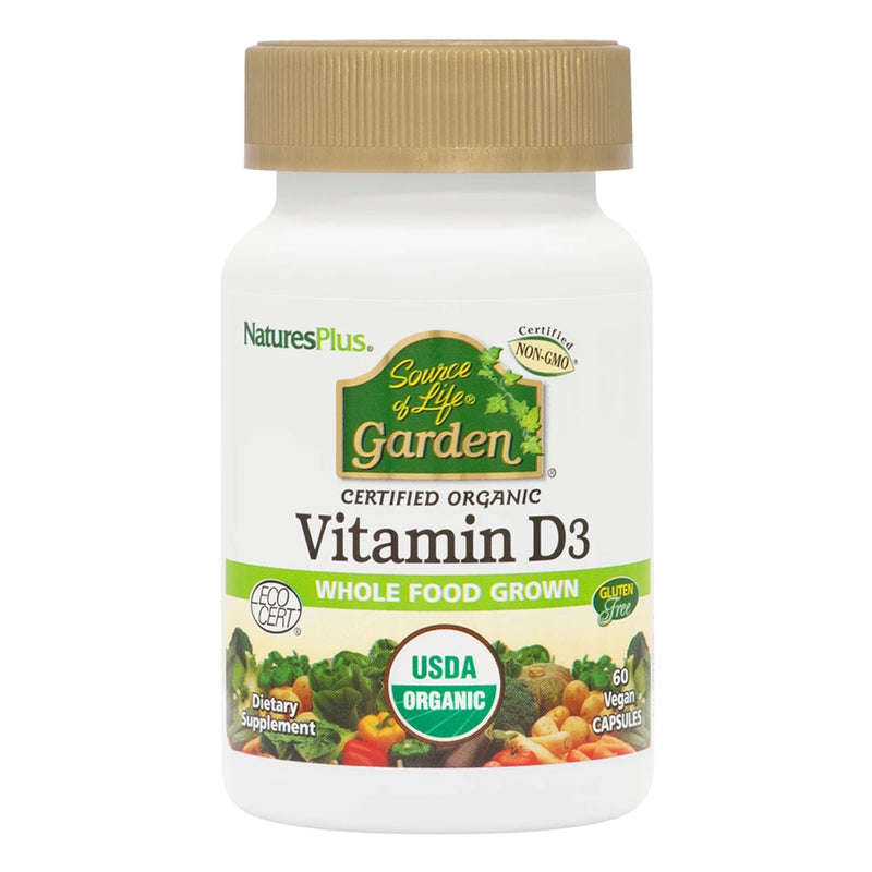 NaturesPlus Source of Life Garden Vitamin D3 - 60 Capsules, Pack of 2 - Immune System Support - USDA Certified Organic, Non-GMO, Vegan, Gluten Free - 60 Total Servings 60 Count (Pack of 2)