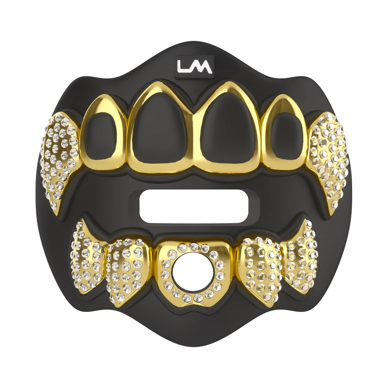 Loudmouth Football Mouth Guard - 3D Chrome Grillz Football Mouthpiece, Fits Adult & Youth, Mouth Guard Accessories (3D Grillz Bling - Chrome Black/Gold) 3d Grillz Bling - Chrome Black/Gold