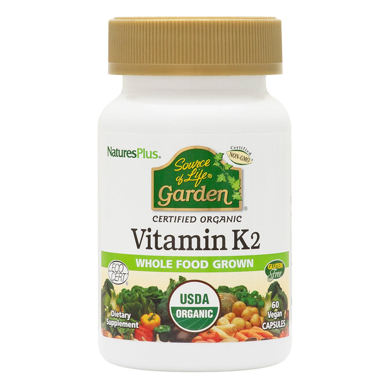 NaturesPlus Source of Life Garden Vitamin K2 - 60 Capsules, Pack of 2 - Supports Healthy Bones - USDA Certified Organic, Non-GMO, Vegan, Gluten Free - 120 Total Servings 60 Count (Pack of 2)