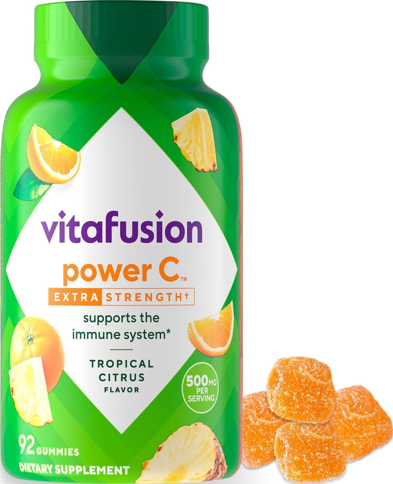 Vitafusion Power C Vitamin Gummies | 500mg | 92 Gummy Vitamins | for Adult Women & Men | Extra Strength | Tropical Citrus Flavor | Gluten and Dairy-Free Supplement 92 Count (Pack of 1)