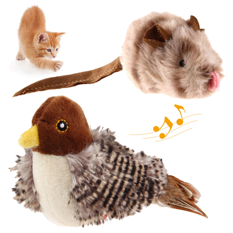 Gigwi Chirping Bird Cat Toy Set, Interactive Chasing Toy for Indoor Cat, Motion Activated Kitten Play Toy, Squeaky Cat Animal Feather Toy for All Breeds Cat Kicker Bird+Mouse - BeesActive Australia