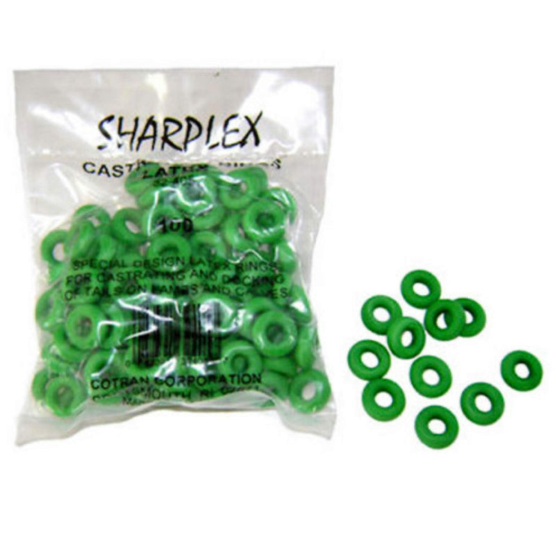 Sharplex Castration and Tail Docking Latex Bands Lambs and Calves Green 100 Count Package - BeesActive Australia