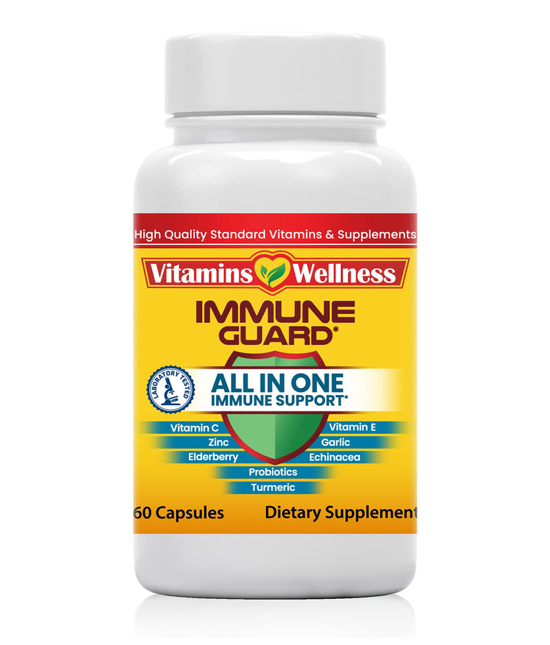 '-10 in 1- Made in USA Immune Support Supplement–Elderberry Immune Guard and Booster with Zinc and Vitamin C, Vitamin B6, Turmeric, Garlic, Echinacea 60 Count/1 Month Supply
