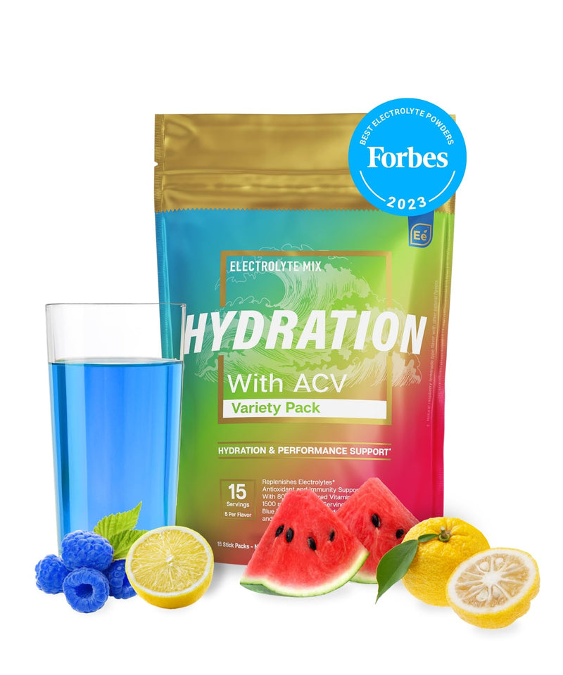 Essential Elements Hydration Packets - Variety Pack - Sugar Free Electrolytes Powder Packets - 15 Stick Packs of Electrolytes Powder No Sugar - Hydration Drink - with ACV & Vitamin C 15 Servings (Pack of 1)