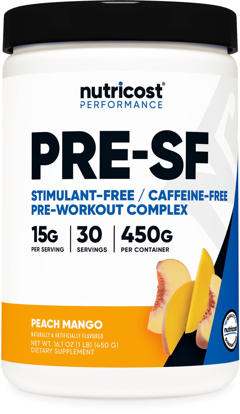 Nutricost Stim-Free Pre-Workout (Peach Mango) 30 Servings, Caffeine Free | Stimulant Free, Gluten-Free, GMO-Free Peach Mango 15.6 Ounce (Pack of 1)