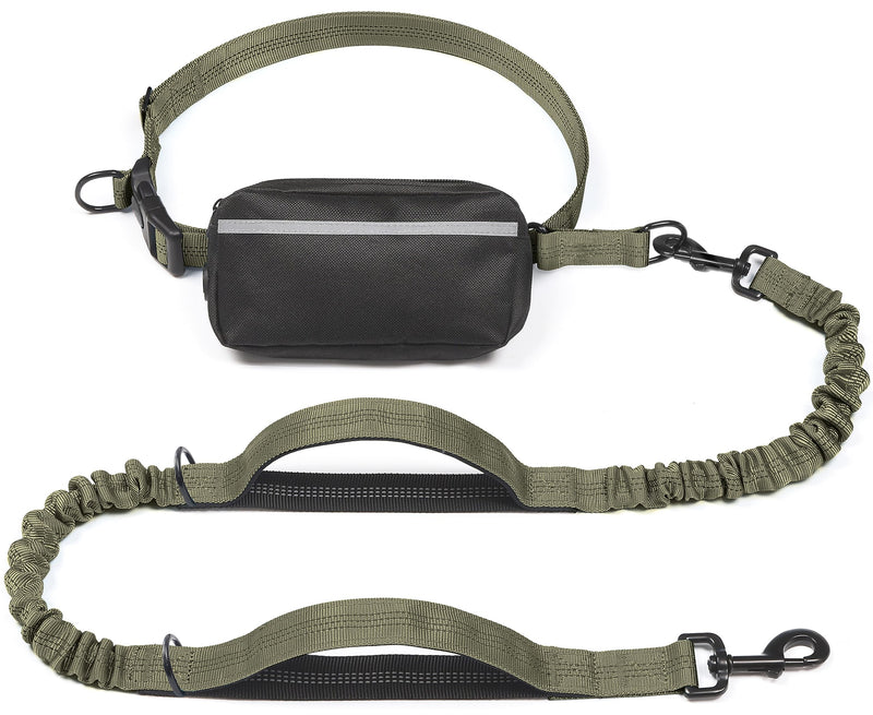 iYoShop Hands Free Dog Leash with Zipper Pouch, Dual Padded Handles and Durable Bungee for Walking, Jogging and Running Your Dog (Large, 25-120 lbs, Military Green) Large - BeesActive Australia