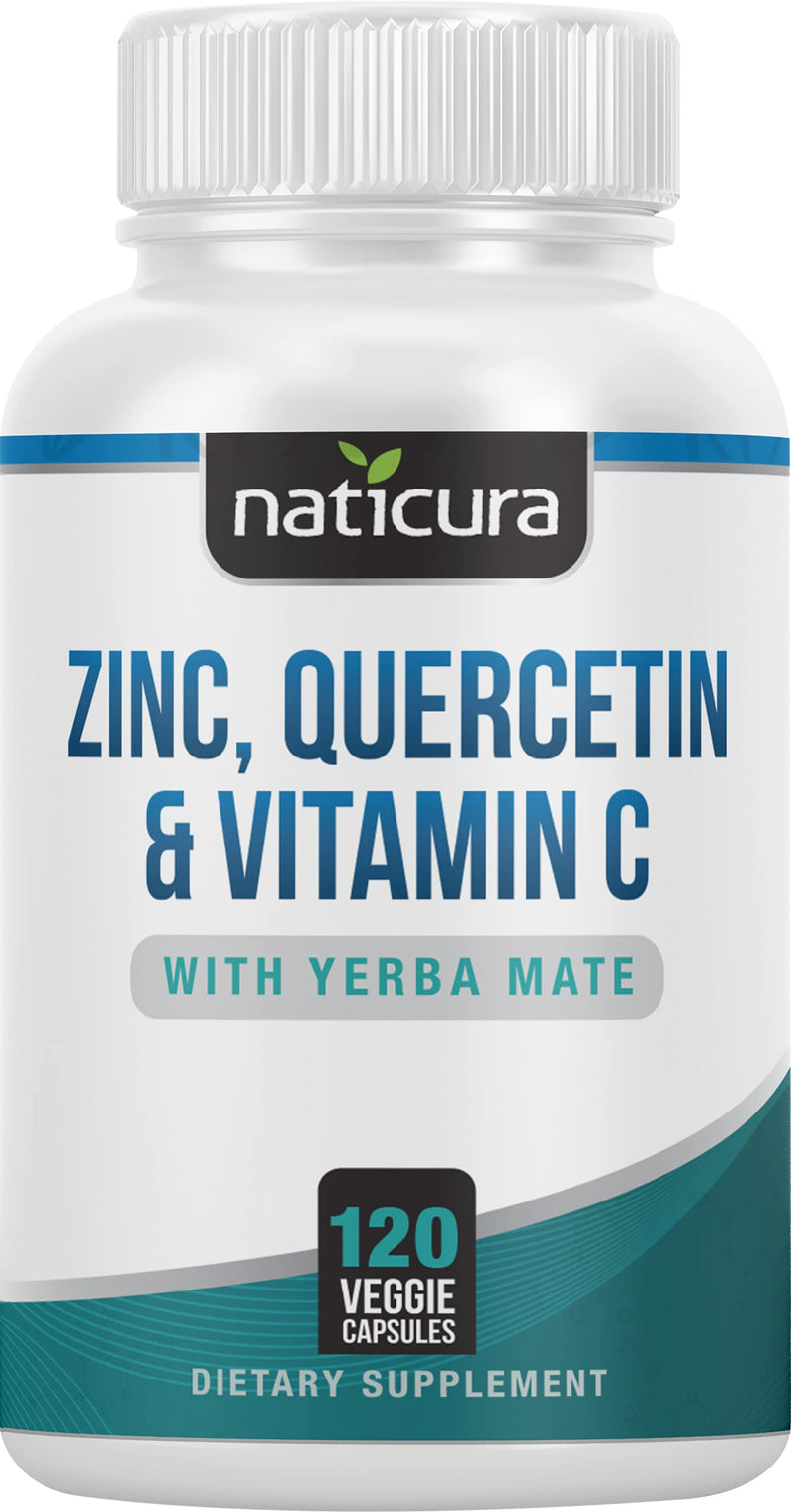Naticura Zinc Quercetin Immune Support Supplement with Vitamin C 120 Caps | High Absorption Zinc Picolinate, Vitamin C and Zinc, CoQ10 Formula for Immune Support, Heart, Lung, Brain Health, Made in USA