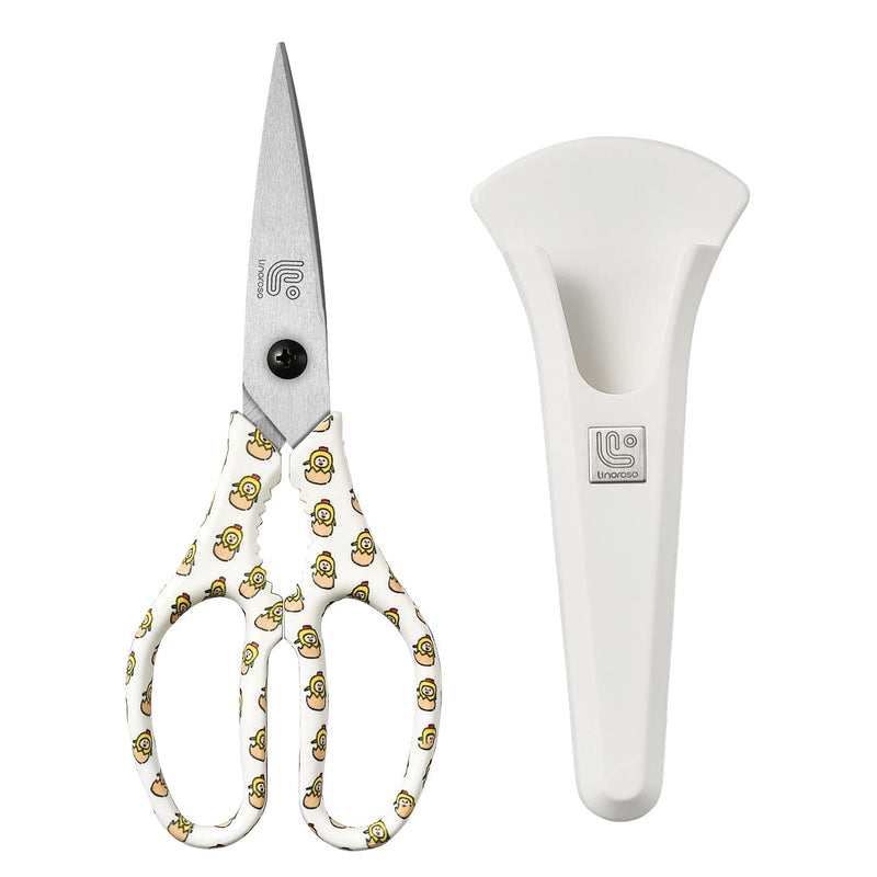Linoroso Kitchen Scissors Heavy Duty Kitchen Shears with Magnetic Holder Made with Japanese Steel 4034, Multipurpose Ultra Sharp Cooking Scissors for Meat/Vegetables/BBQ/Herbs/Pizza (Graphic,Chick) White/Chick - BeesActive Australia