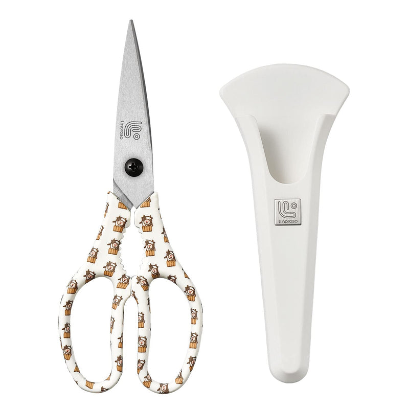 Linoroso Kitchen Scissors Heavy Duty Kitchen Shears with Magnetic Holder Made with Japanese Steel 4034, Multipurpose Ultra Sharp Cooking Scissors for Meat/Vegetables/BBQ/Herbs/Pizza (Graphic,Cow) White/Cow - BeesActive Australia
