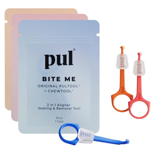 PUL Pack of 3 Reusable 2-in-1 Aligner Seating Chewie & Removal Tool — Compatible with Invisalign, Removable Braces, Retainers, Trays – Easy-to-Use Remover & Chew, Dental, Oral – Pink, Orange, Blue. Removal + Seating Tool
