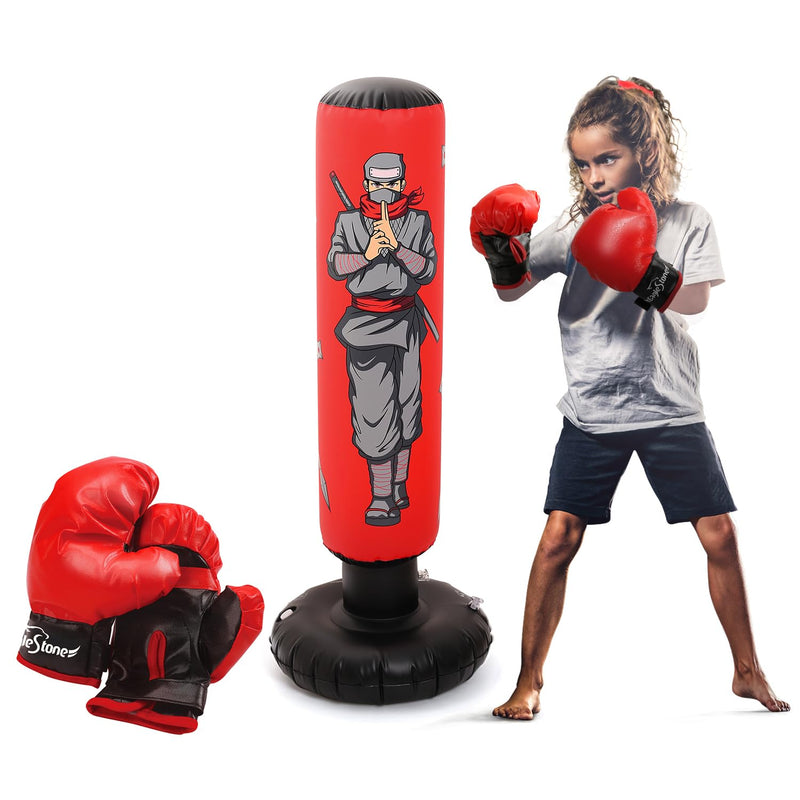 47" Kids Punching Bag with Boxing Gloves – Inflatable Boxing Bag for Boys & Girls, Standing Training Toy for Fitness & Stress Relief - BeesActive Australia