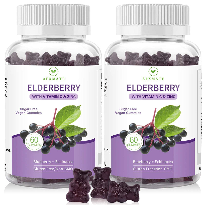 AFXMATE Sambucus Black Elderberry Gummies for Adults and Kids | Vitamin c and Zinc, Immune Support, Sugar Free, 120 Counts