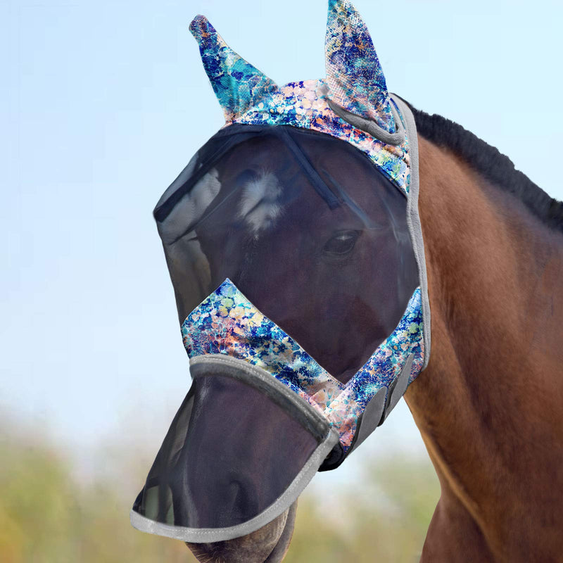 Harrison Howard LumiVista Horse Fly Mask Long Nose with Ears UV Protection for Horse Pastel Mix M Cob Cob (Medium) - BeesActive Australia