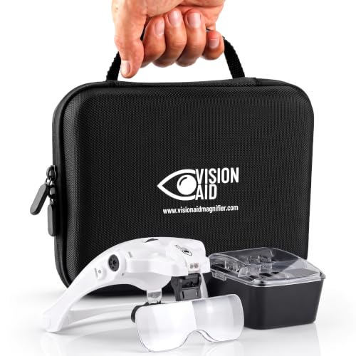 Vision Aid Magnifying Glasses with LED Light, 5 Lenses, Headband, Storage Case | Hands Free Lighted Head Mount Magnifier for Hobby Crafts Macular Degeneration Cross Stitch Diamond Painting Close Work USB Rechargeable - Expert Set
