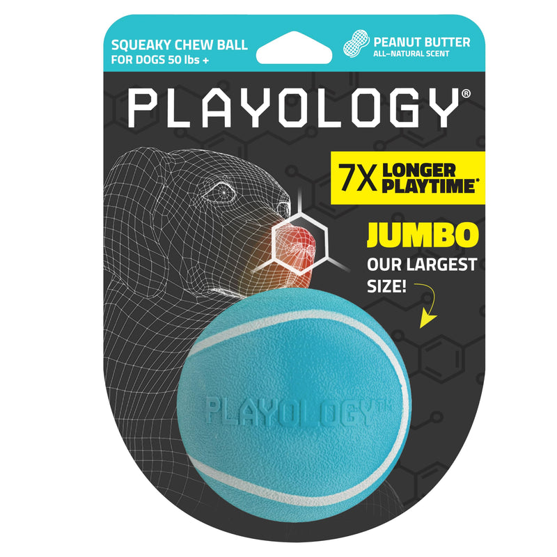 Playology Squeaky Chew Ball for Dogs | Engaging All-Natural Peanut Butter Scented Dog Toy for Large to X-Large Dogs 50lbs & up | Squeak, Fetch, and Play! Jumbo - BeesActive Australia