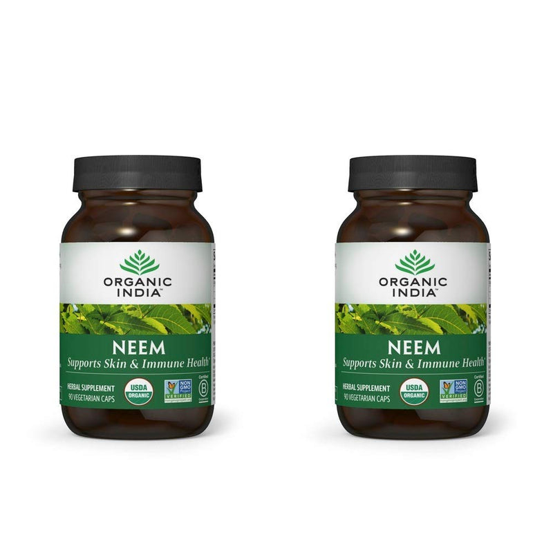 ORGANIC INDIA Neem Leaf Capsules, Herbal Supplement - Supports Skin, Immune, & Liver Health, Detox, Vegan, Gluten-Free, USDA Certified Organic - 90 Capsules (2-Pack)
