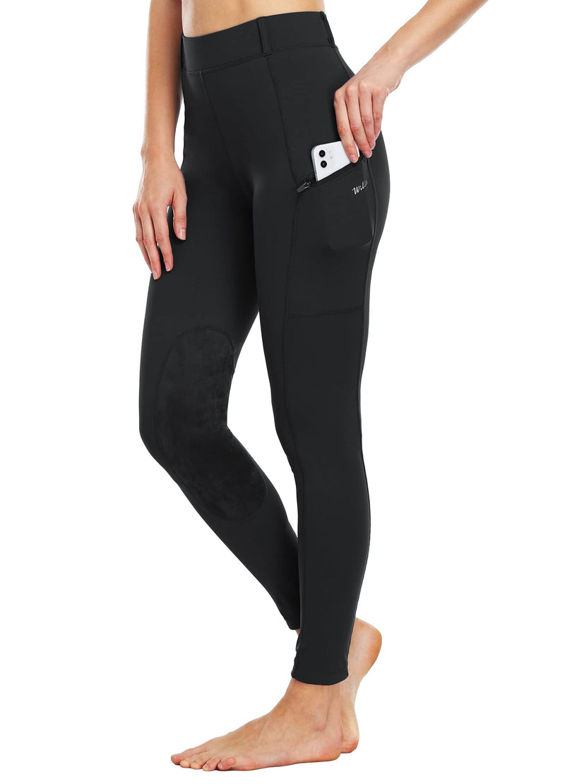Willit Women's Riding Tights Knee-Patch Breeches Equestrian Horse Riding Pants Schooling Tights Zipper Pockets Black Medium - BeesActive Australia