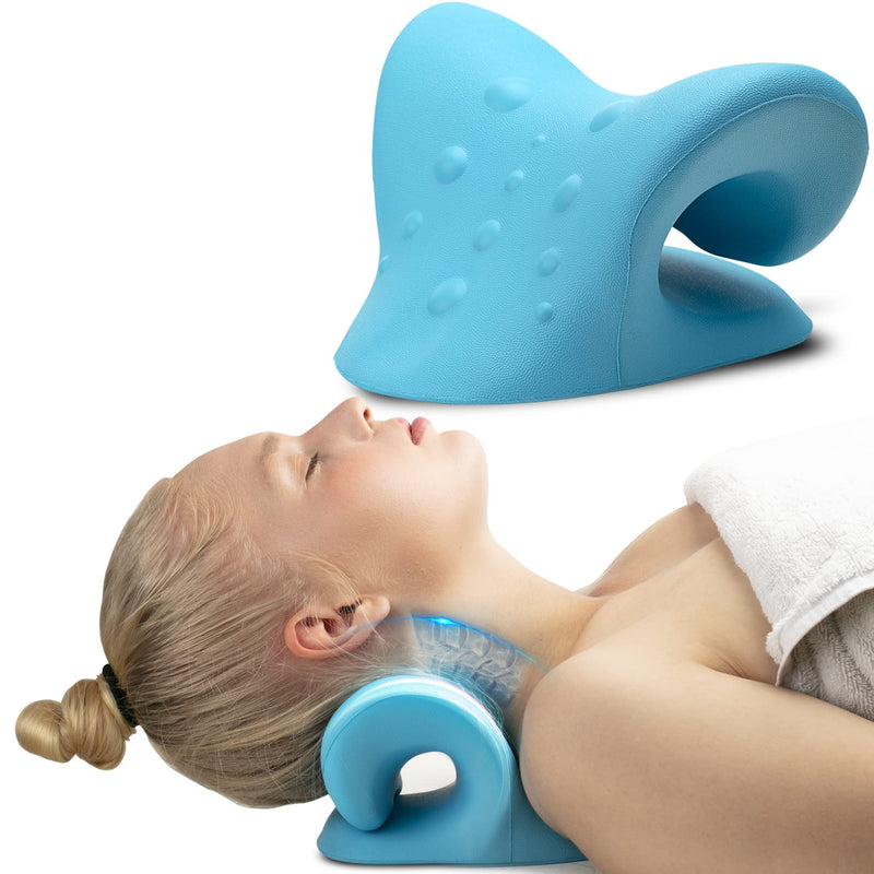Neck Stretcher Cervical Traction, FSA HSA Eligible, Neck and Shoulder Relaxer for Pain Relief, Ergonomic Neck Pillow, Neck Hump Corrector, Cervical Spine Alignment, Neck Curve Corrector (Light Blue) Light Blue - BeesActive Australia