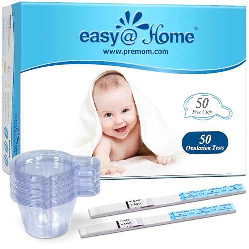 easy@Home Ovulation Predictor Kit, 50 LH Test Strips with 50 Urine Cups 50 Count (Pack of 1)
