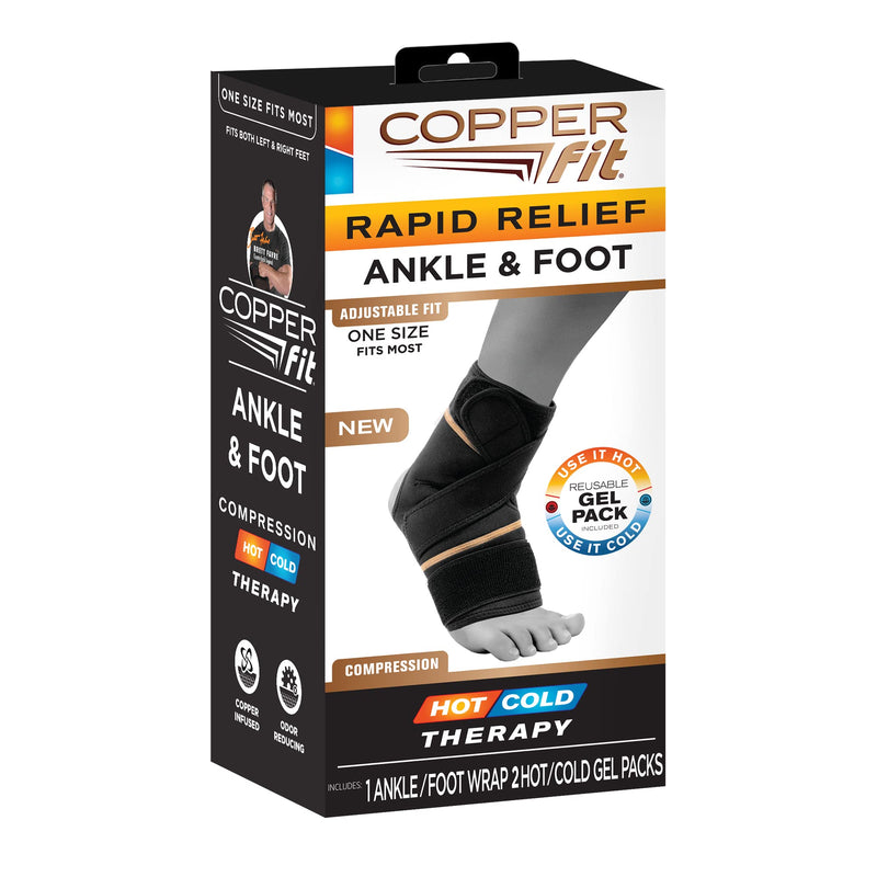 Copper Fit unisex adult Rapid Relief & Hot/Cold Ankle Foot Wrap with Hot Cold Pack, Black, One Size Fits Most US - BeesActive Australia