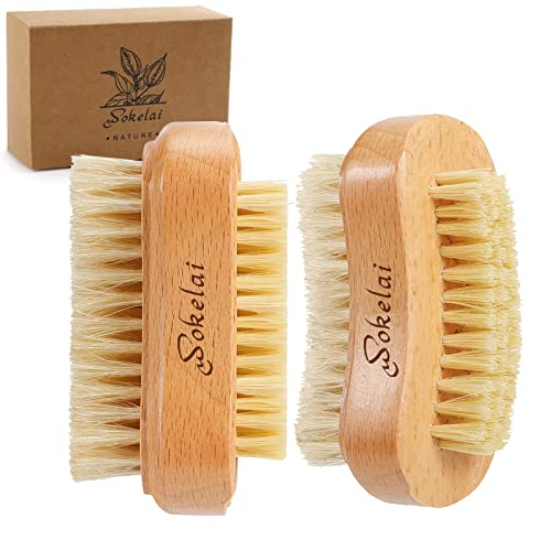 Nail Brush for Cleaning Fingernails, 2 Pieces Wooden Fingernail Toenail Scrub Brushes with Natural Boar and Sisal Bristle, Two-Sided Hand Foot Nail Scrubber Manicure Pedicure Supply Men Women Girls Natural Wood Color