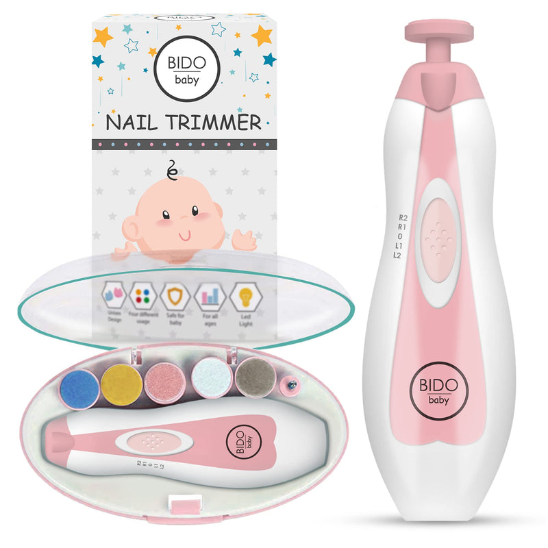 Bƒ∞DO Baby Nail Trimmer File Electric-Safe Baby Nail Clippers,Manicure Kit for Newborn Toddler and Kids,12 Grinding Heads and LED Light, Pink or Blue (Pink)