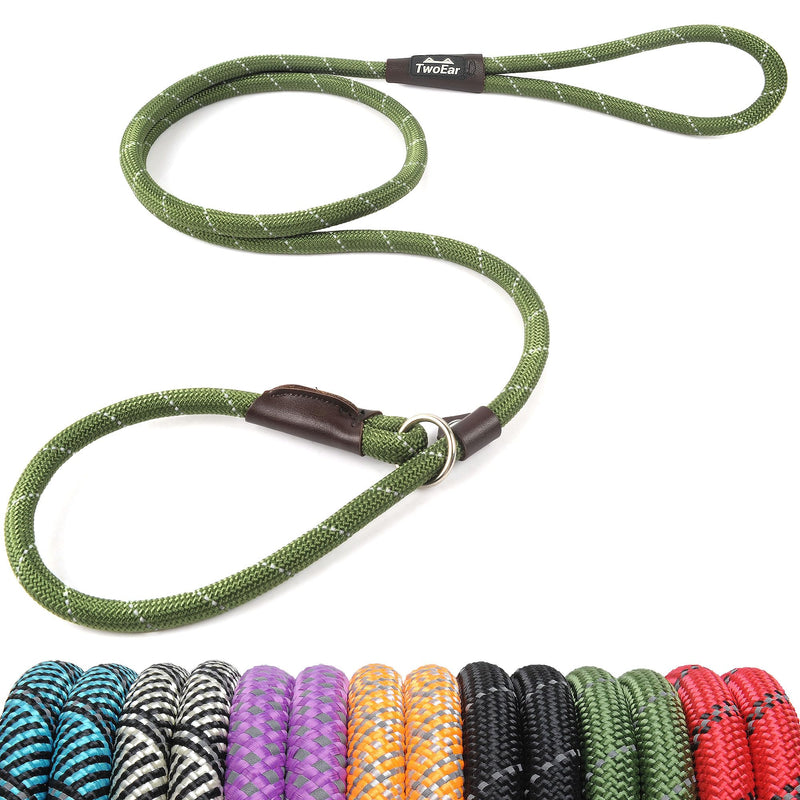 TwoEar Dog Leash Dog Slip Rope Leash 1/2" x 6FT Dog Training Leash Heavy Duty Strong Slip Lead Highly Reflective Threads for Small Medium and Large Dogs(Green) Large(1/2''x6ft) Green - BeesActive Australia