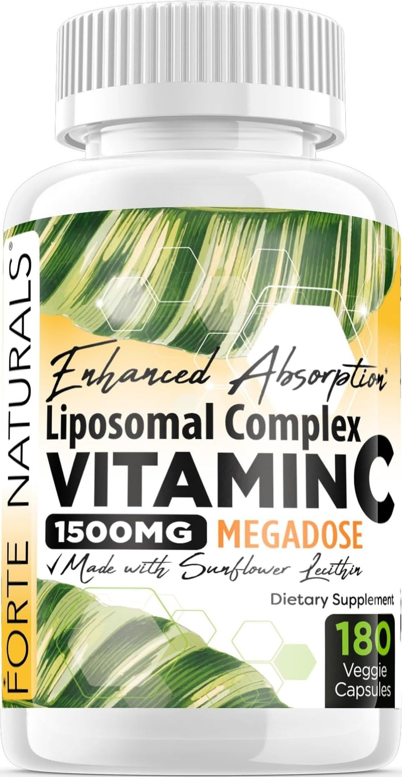 High Dose Vitamin C 1500mg Liposomal C Complex Supplement with Sunflower Lecithin Capsules Supplements Clogged Milk Sunflower Lecithin 180 Capsules Celebration Vitamins