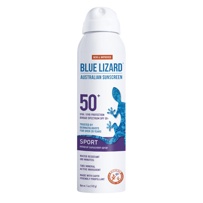 BLUE LIZARD Sport Mineral Sunscreen Spray SPF 50+, Dermatologist-Recommended Brand, Broad-Spectrum UVA/UVB Protection, Water-Resistant, Zinc Oxide Formula, Vegan, 5 fl oz SPF 50+ - BeesActive Australia