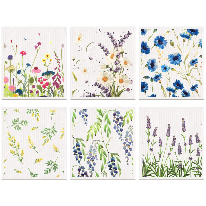 Remagr Swedish Kitchen Dish Towels Wildflowers Reusable Sponge Cleaning Cloths Absorbent Quick Drying Washable Cleaning Wipes No Odor Hand Towel (6) 6 - BeesActive Australia