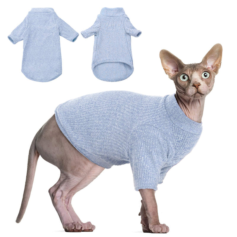 DENTRUN Sphynx Hairless Cats Shirt Pullover Kitten T-Shirts, Breathable Cat Wear Turtleneck Sweater Adorable Cat's Clothes Vest Pajamas Jumpsuit Medium Blue - BeesActive Australia