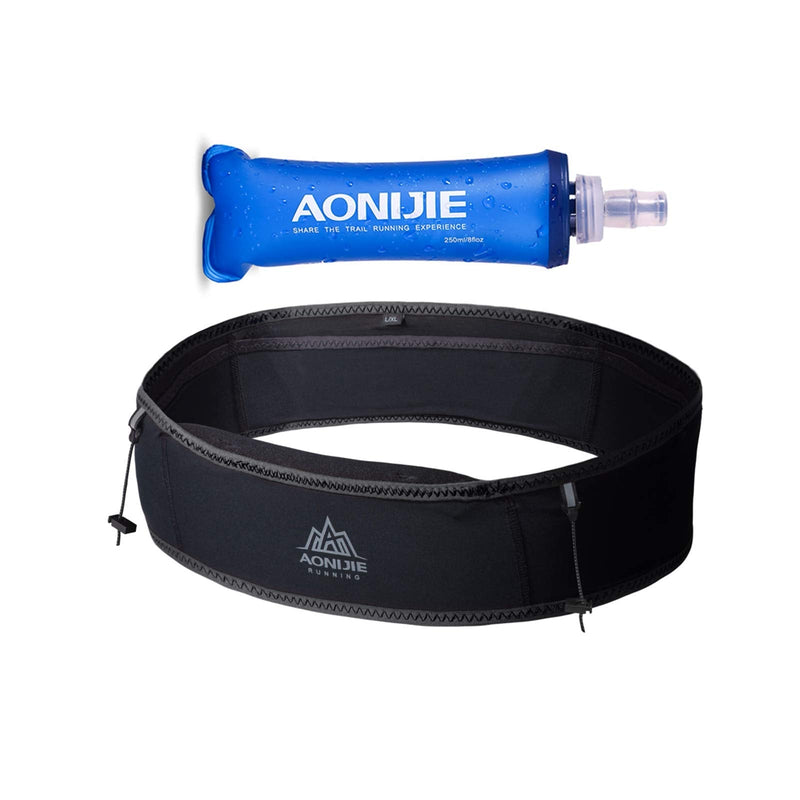 AONIJIE Hydration Belt Running Fanny Pack, with 250ml Soft Water Bottle Flask Phone Holder for Trailing Running Climbing Jogging Cycling Workout Fitness 3 Colors (Black, M/L) Black