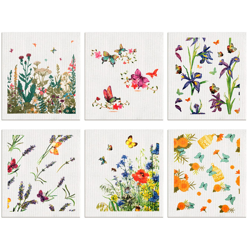 6 Pieces Swedish Kitchen Dish Cloths Butterflies Wildflowers Kitchen Dish Towels Reusable Sponge Cleaning Cloths Absorbent Dish Cloth Quick Drying Washable Wipes Hand Towel for Kitchen Cleaning - BeesActive Australia