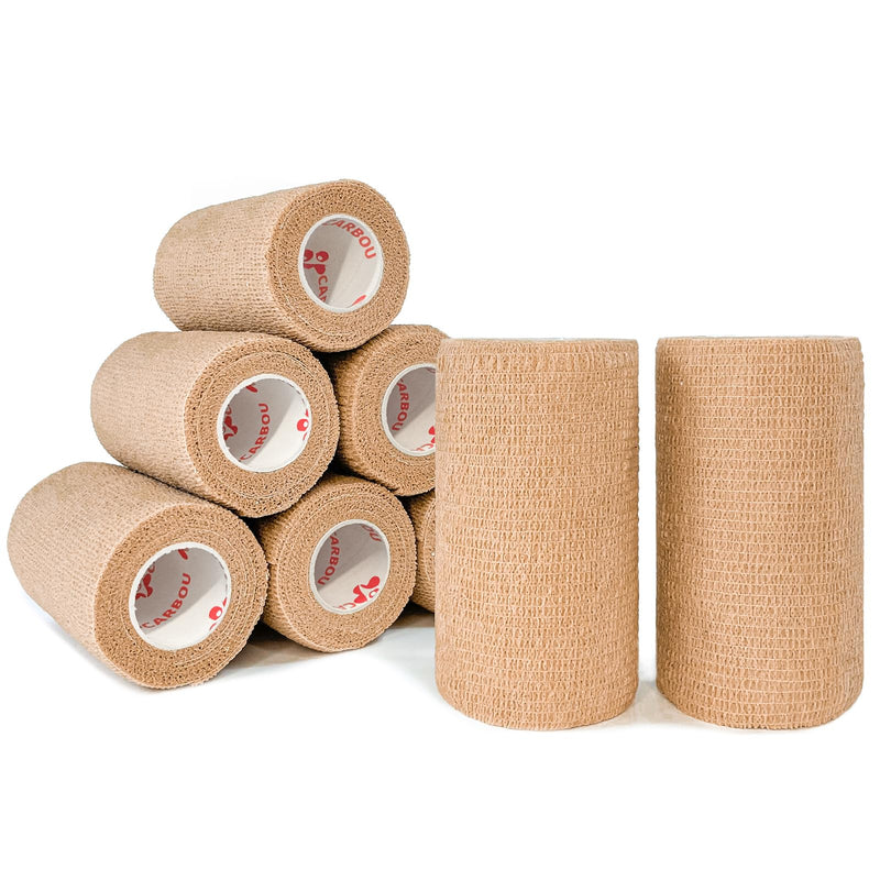 [8 Pack 4" x 5 Yards] Carbou Self Adhesive Cohesive Bandage Wrap, Self Adherant Non-Woven Wrap Rolls, Atheletic Tape for Wrist, Ankle, Hand, Leg, Premium-Grade Medical Stretch Wrap Beige - BeesActive Australia