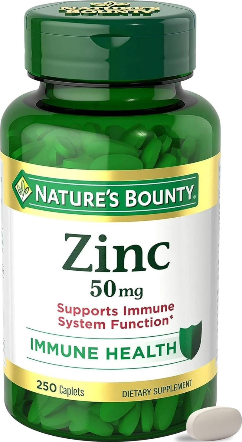 Nature’s Bounty Zinc 50mg, Immune Support & Antioxidant Supplement, Promotes Skin Health, 1 Caplet Per Day, Gluten Free, 250 Vegetarian Caplets Unflavored 250 Count (Pack of 1)