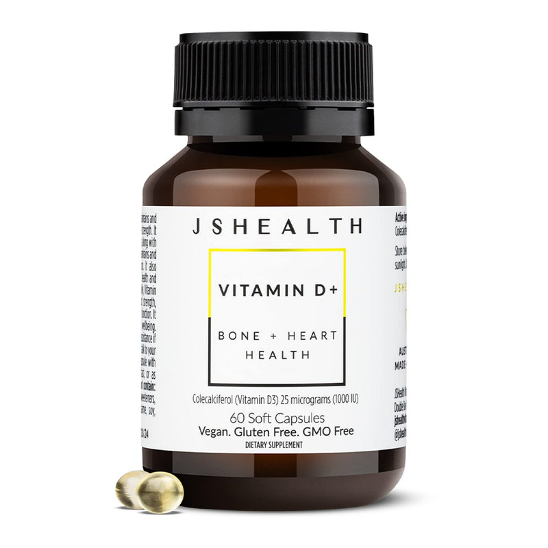 JSHealth Vitamin D3 1000IU Supplement. Vegan D3 Vitamins Support Bone Health, Muscle Strength, Heart Health, Immune Support. Vegan. By Nutritionist Jessica Sepel (60 Tablets) | Bone and Heart Health, and Immune Support, 1,000 IU Vitamin D3 per Capsule