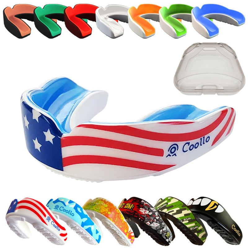 Boil and Bite Mouth Guard (Youth & Adult) Custom Fit Sport Mouthpiece for Football, Hockey, Rugby, Lacrosse,Boxing,MMA(Free Case Included) American Flag Adult -Ages 11 & Above - BeesActive Australia