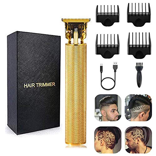 Professional Hair Clippers for Men Electric Haircut Kit Hair Trimmer Grooming Waterproof Rechargeable Close Cutting T Blade Trimmer USB Rechargeable Clippers for Hair Cutting with Guide Combs Gold