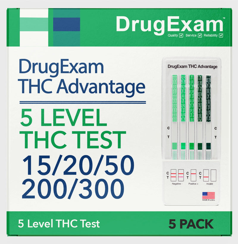 5 Pack - DrugExam THC Advantage Made in USA Multi Level Marijuana Urine Test Kit. Highly Sensitive THC 5 Level Test Kit. Detects at 15 ng/mL, 20 ng/mL, 50 ng/mL, 200 ng/mL and 300 ng/mL (5) - BeesActive Australia