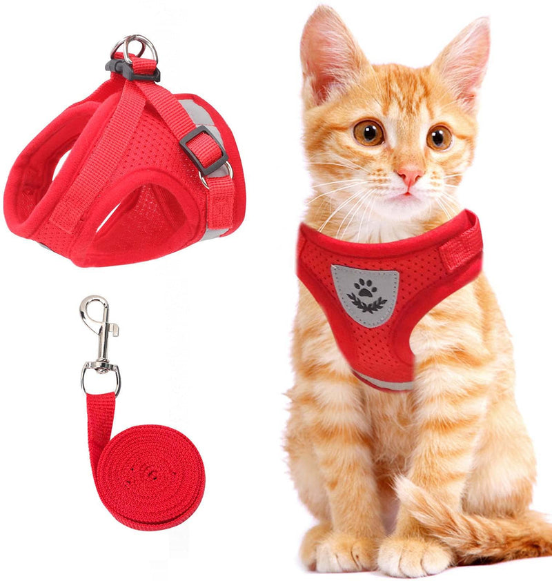 Cat Vest Harness and Small Dog Vest Harness for Walking, All Weather Mesh Harness, Cat Vest Harness with Reflective Strap, Step in Adjustable Harness for Small Cats (Red, XS) Red X-Small (Chest: 8"-9") - BeesActive Australia