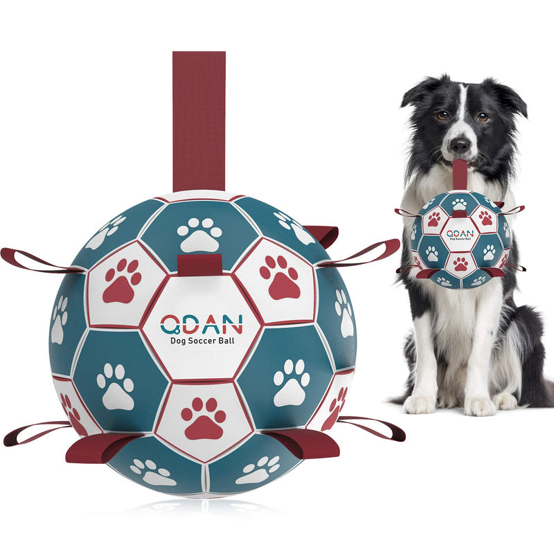 QDAN Dog Toys Soccer Ball with Straps, Interactive Toys for Tug of War, Puppy Birthday Toy, Dog Water Toy, Dog Balls for Small Medium Dog (6 Inch) Medium Size 2 Blue Red - BeesActive Australia