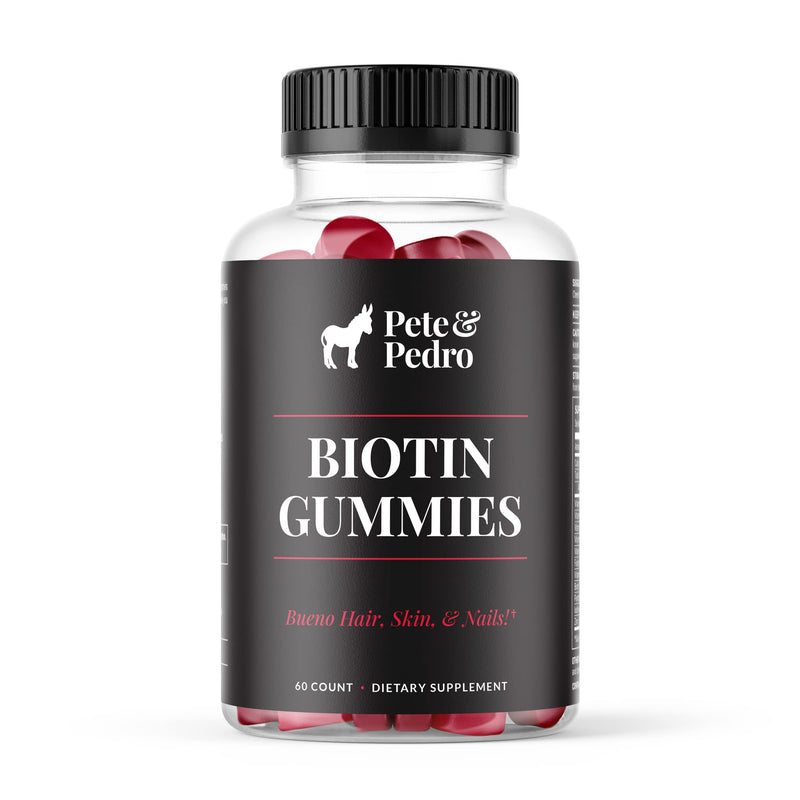 Pete & Pedro Biotin Gummies Supplements for Hair, Skin, Nails, 60 Count | Cherry-Flavored Hair Strengthening Biotin Gummies For Hair, Skin, And Nails With 5000mcg Per Serving, For Men & Women