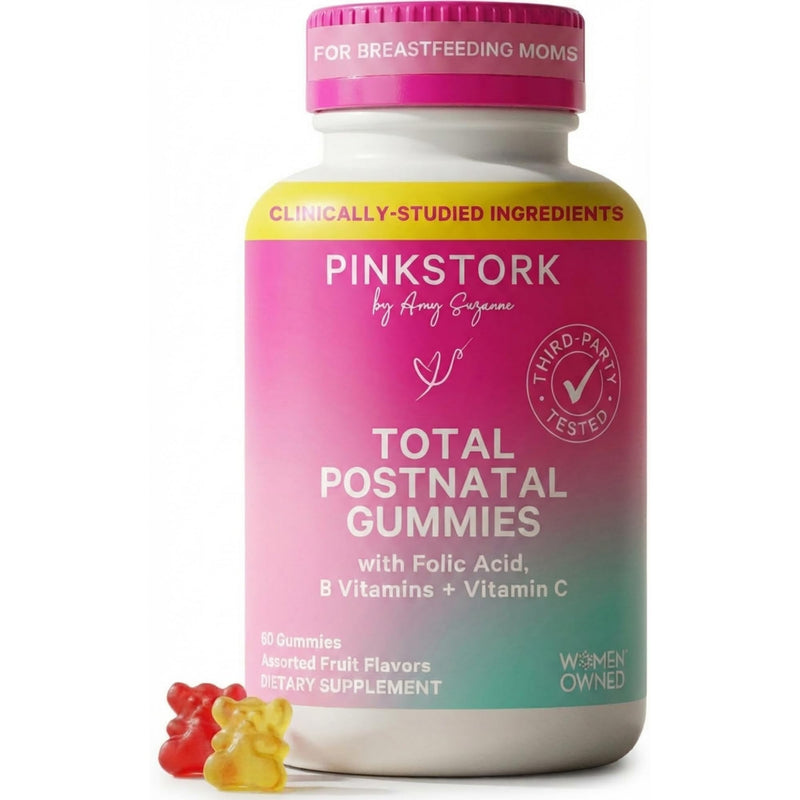 Pink Stork Total Postnatal Vitamin Gummies, 60 Count | Multivitamin for Postpartum Recovery, Lactation Support, Folic Acid, B6, Zinc, + Vitamin C, Postpartum Essentials 60 Count (Pack of 1)